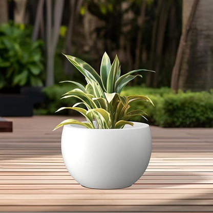 Kante 15.7" Dia Round Concrete Planter, Outdoor/Indoor Large Bowl Plant Pots with Drainage Hole and Rubber Plug for Garden Patio Balcony Home, Pure White