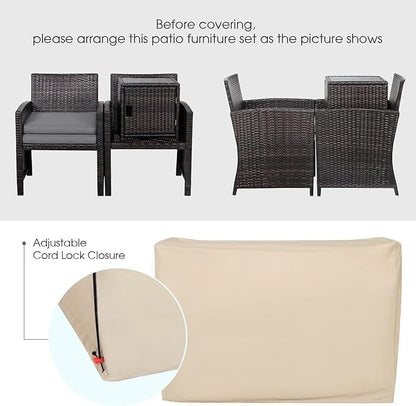 Tangkula 3 Pieces Outdoor Wicker Conversation Set with Waterproof Cover, 2 Patio PE Rattan Cushioned Chairs with Side Storage Table, Suitable for Front Porch, Balcony, Garden, Poolside and Yard (Grey)