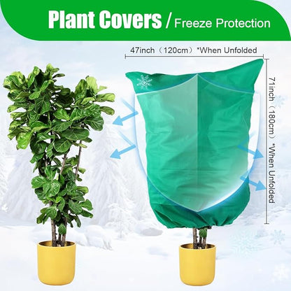 Plant Covers Freeze Protection 2-Pack, Frost Covers with Zipper Drawstring, Outdoor Winter Frost Cold Weather Shrubs Trees Jacket Covers (47.3" x 70.9",Green)