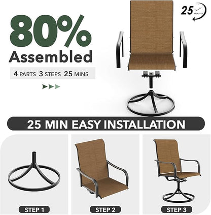 5-Piece Outdoor Dining Set, 35'' Square Table with 4 Swivel Chairs, All Weather Frame Furniture Set - Brown Style2