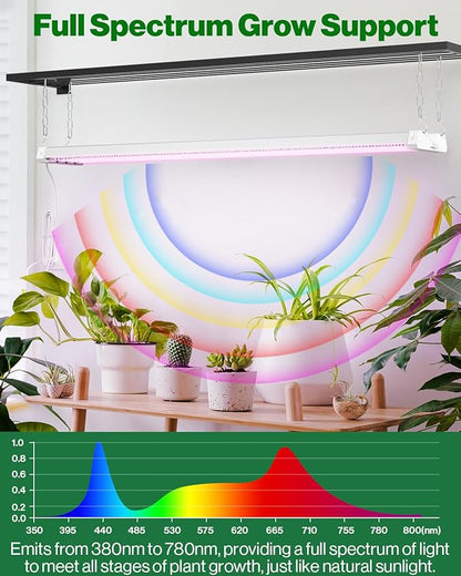 Sunco 6 Pack Grow Lights for Indoor Plants LED, 4FT Grow Light for Greenhouse, 80W, Full Spectrum, Integrated Suspended Fixture, Linkable, Plug in, for Seedlings, Vegetables, Flowers.