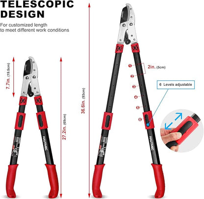 HAUTMEC Anvil Loppers for Tree Trimming Heavy Duty, Extendable 27-37'' Garden Bypass Loppers with Compound Action System, 2" Cutting Capacity, Labor-Saving Tree Trimmer for Yard, Lawn Branch Cutter