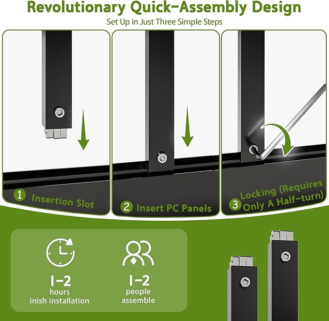 Wanan 16x8FT Greenhouses for Outdoors, Quick Assembly Polycarbonate Green House with UV Protection, Heavy Duty Windproof Aluminum Frame, Adjustable Roof Vent for Backyard or Outdoor Garden Use
