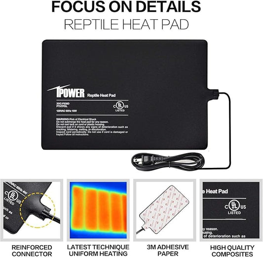 iPower 8x12 Inch Reptile Heat Pad Under Tank Heater, Energy-Efficient & Waterproof Design Terrarium Warmer Mat for Turtles, Lizards, Snakes, 2 Pack