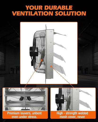JVO 18 Inch Shutter Exhaust Fan - 2600 CFM High Velocity Wall Mounted Ventilator, 1.8m Power Cord, Auto Shutters - for Garage, Attic, Greenhouse, Shed, Shop, Workshop & Industrial Ventilation