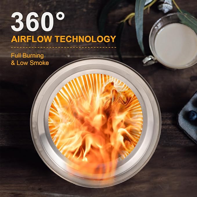 9.7 x 7.1 Inch Tabletop Fire Pit by AmazStove, Low Smoke Camping Stove for Outdoor Safe Burning Firepits, Fueled Pellets or Wood, Travel Bag Included (Silver, 9.7 x 7.1 INCH)