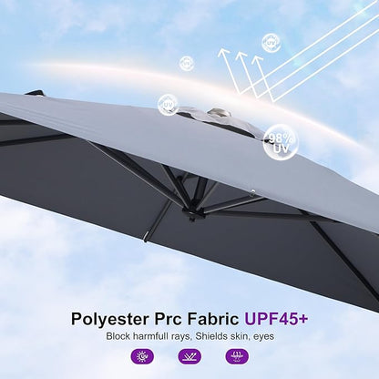 PURPLE LEAF 8' X 8' Patio Umbrella for Pool 7' High Offset Outdoor Cantilever Umbrella Swimming Pool Umbrella with 360°Rotation for Poolside Light Grey