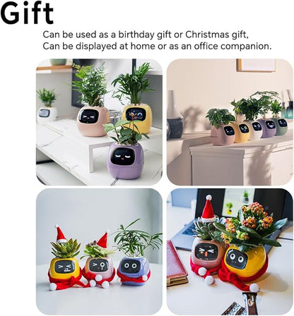 Smart Pet Planter, Smart Plant Pot, With Artificial Intelligence, Time Weather Display, And Multiple Expressions Animation,Lovely Plant Companion, For Desktop Decoration, Gifts,Plant-Free (Green)