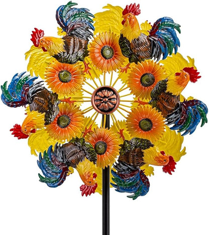 DREAMYSOUL Metal Sunflower and Rooster Fall Wind Spinners, Fall Decorations Outdoor, Kinetic Wind Spinners for Farmhouse Garden Lawn Yard Decor, Harvest Thanksgiving Gifts