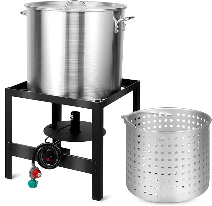 OT1802 Seafood Boil Kit, Featuring a Propane Burner, Propane Regulator, and a 80QT Pot with Basket, Built for Heavy-Duty Outdoor Use