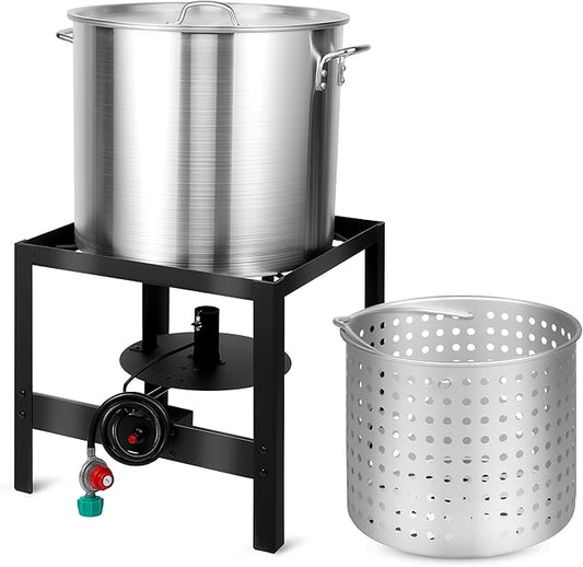 OT1802 Seafood Boil Kit, Featuring a Propane Burner, Propane Regulator, and a 80QT Pot with Basket, Built for Heavy-Duty Outdoor Use