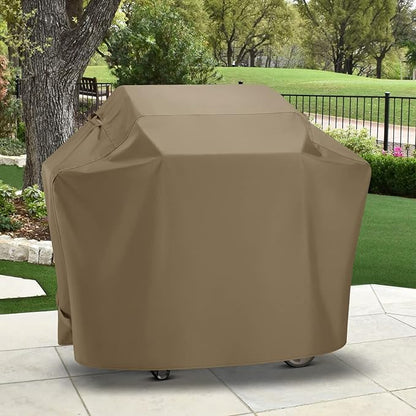SunPatio Grill Cover 55 Inch for Outdoor Grill, Heavy Duty BBQ Cover with Waterproof Sealed Seam, FadeStop Material, All Weather Resistant Compatible for Weber CharBroil Nexgrill and More, Taupe