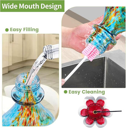 Hummingbird Feeder, BOLITE Glass Hummingbird Feeders for Outdoors Hanging, Hand Blown Twisted with Ant Moat and Five Feeding Ports, 24 Ounces, Leak Proof, Blue, Gifts for Women Men, Gifts for Mom Dad