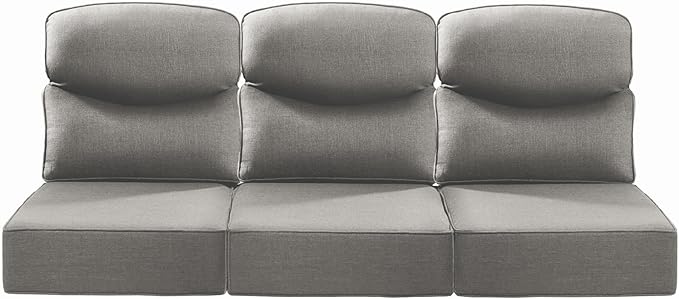 Luxury 22x24/22x25 6-Inch Smile Outdoor Sofa Cushions Set of 3 - Memory Foam Deep Seat Patio Furniture Cushion for Wicker Rocker Dining Chair Loveseat 3-Seater L-Shape Sectional Sofa - Grey