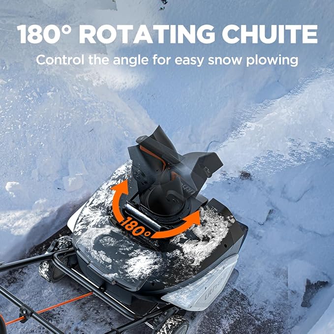 Litheli 2x20V Cordless Snow Blower, 20'' Brushless Electric Snow Thrower with Wheels, 180° Adjustable Chute, LED Lights, 2x4.0Ah Battery Included, Heavy Duty for Driveway Patio