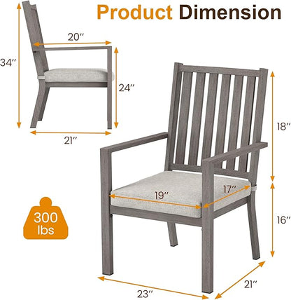 Patio Dining Chair Set of 2, Aluminum Outdoor Dining Chairs with Waterproof Cushions, Metal Outdoor Patio Furniture Seating for Porch, Balcony, Deck, Backyard, Gray