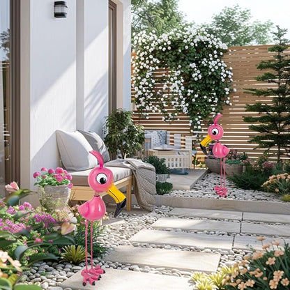 20'' Tall Flamingo Garden Statue, Whimsical Flamingo Metal Garden Decor, Pink Flamingos Bird Yard Art for Yard Porch Patio Decor