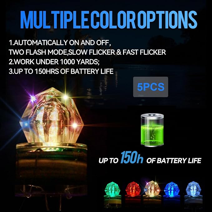 LED Underwater Fishing Lures，LED Lighted Bait Flasher，Deep Drop Fishing Lures，Fish Eye Attractive Light Bait Lure Lamp 5PCS