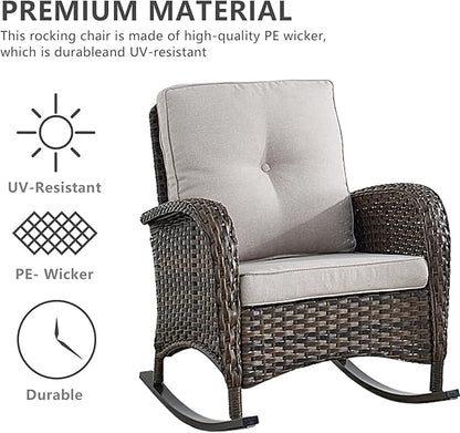 HUMMUH 6-Piece Outdoor Patio Furniture PE Wicker Patio Conversation Set,High Back Patio Couch with Ottomans Outdoor Rocking Chairs for Backyard,Porch,Deck