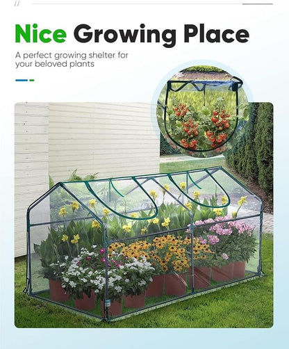 Quictent Portable Mini Cloche Greenhouse w/ Elevated Bottom, Reinforced High Light Transmission Waterproof UV-Resistant Hot House for Indoor Outdoor, w/ 50 T-Shaped Plant Tag, 71" x 36" x 36" (Clear)