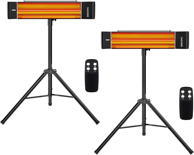 ROVSUN 1500W Outdoor Electric Heater, Freestanding & Wall-mounted Patio Heater with Remote Control, 12H Timer Adjustable Heights,3 Modes, 3s Instant Heating for Indoor Outdoor Backyard Garage, 2 Packs