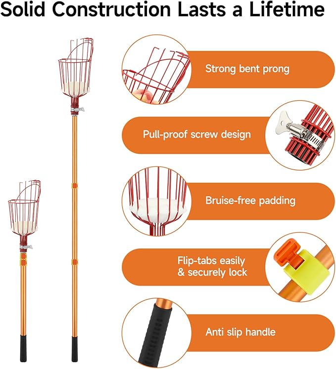 SANLIKE Fruit Picker Tool 12FT Telescoping Fruit Picker Pole, Easy to Assemble Twist-On Apple Basket, Lightweight Aluminum Fruit Picking Equipment for Getting Fruits Apple Orange Pear Mangoes