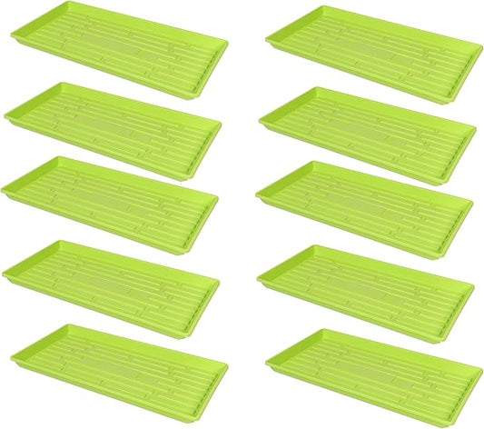 SUNPACK 10" x 20" Heavy Duty Shallow Plastic Seed Starting Tray, Lime Green, 1" (Pack of 10) - No Drainage Holes, Perfect for Greenhouses or Indoor Gardening