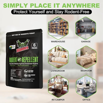 BugBarrier's Extra-Strength Mouse Repellent Deterrent Pouches, USDA 99% Biobased, Peppermint & Rosemary Oils Repel Mice Nesting in Car, RV, Boat, Garage, Shed, Cabin Made in The USA (Pack of 12)