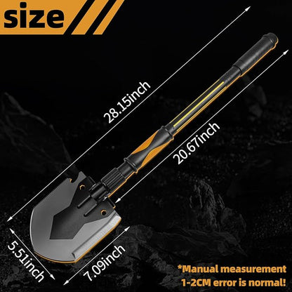 28" Tactical Folding Shovel Military Multi-Tool - Entrenching Tool with Pick/Axe/Saw, Carry Case - Portable for Car, Camping,Snow, Hiking, Survival Gear