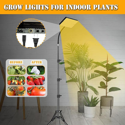 Grow Light with Tripod Stand and Timer, Sunlight Full Spectrum Grow Lights for Seed Starting, 25W 2000Lm LED Growing Lamps for Tall Plants, Bonsai Tree, Height Adjustable 12"-48"