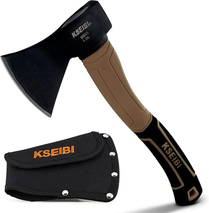 KSEIBI Outdoor Camping Hatchet with Sheath for Splitting and Kindling Wood, Forged Steel Blade with Anti-Slip and Shock Reduction Handle Great Throwing Axes and Hatchets (Tuscan Brown)