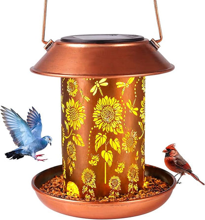 Solar Bird Feeders Outdoors Hanging Solar Lanterns Outdoor Waterproof Metal Wild Bird Feeder Decor Garden Gifts for Women Mom Bird Lovers,Decoration for Yard,Patio,Lawn
