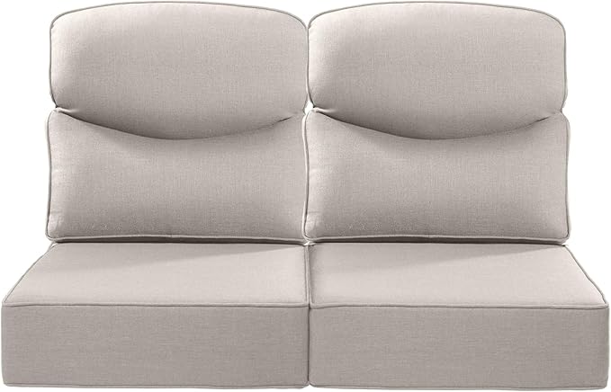 Luxury 22x24/22x25 6-Inch Smile Outdoor Seat Cushions Set of 2 - Superior Comfortable Water-Repellent Patio Chair Cushion for Porch Rattan Dining Swivel Chair Loveseat Sectional Sofa - Beige