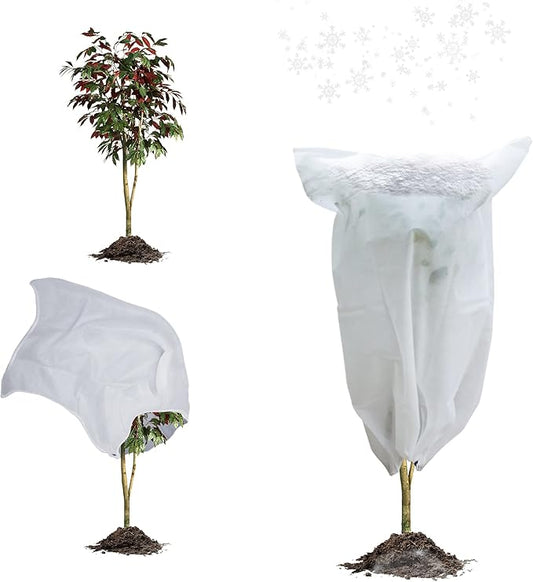 EZGOODZ White Winter Plant Covers Freeze Protection, 31.6 x 47 Inch. Pack of 2 Plant Winter Cover Protection with Drawstring. Tree Plant Protectors for Winter. Lightweight Anti Frost Plant Cover