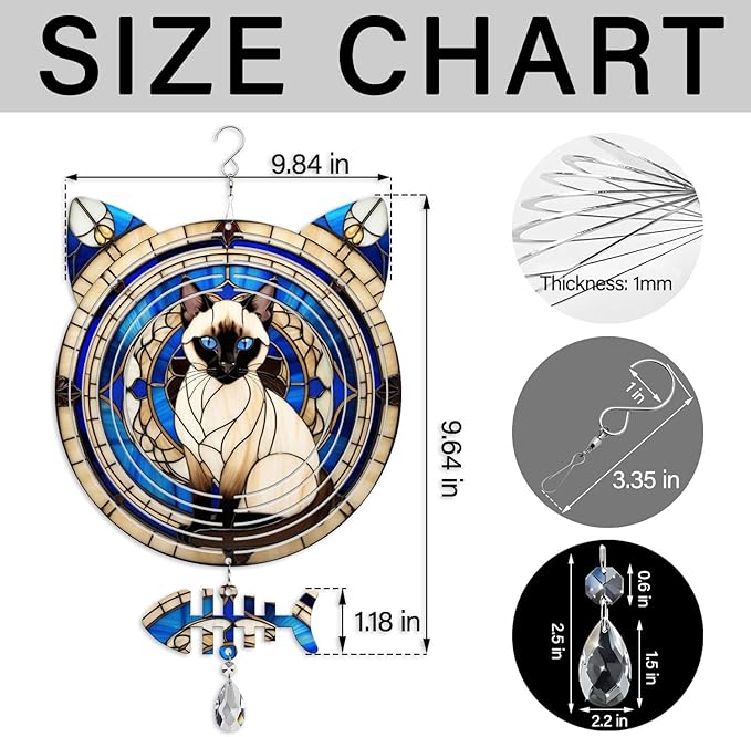 Siamese Cat Wind Spinner, Siamese Cat Wind Spinner Hanging for Yard and Garden