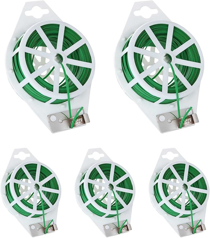 5 Roll 1640Ft (500m) Garden Plant Twist Ties, Green Garden Twist Tie Roll, Plant Wire Ties with Cutter for Gardening, Home, Office, Multi - Function Cable Tie with Plastic Coated Wire