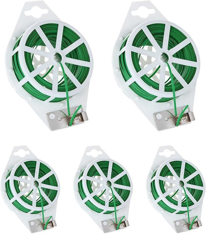 5 Roll 1640Ft (500m) Garden Plant Twist Ties, Green Garden Twist Tie Roll, Plant Wire Ties with Cutter for Gardening, Home, Office, Multi - Function Cable Tie with Plastic Coated Wire
