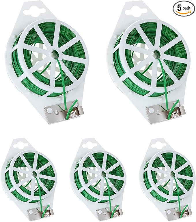 5 Roll 1640Ft (500m) Garden Plant Twist Ties, Green Garden Twist Tie Roll, Plant Wire Ties with Cutter for Gardening, Home, Office, Multi - Function Cable Tie with Plastic Coated Wire