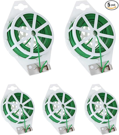 5 Roll 1640Ft (500m) Garden Plant Twist Ties, Green Garden Twist Tie Roll, Plant Wire Ties with Cutter for Gardening, Home, Office, Multi - Function Cable Tie with Plastic Coated Wire