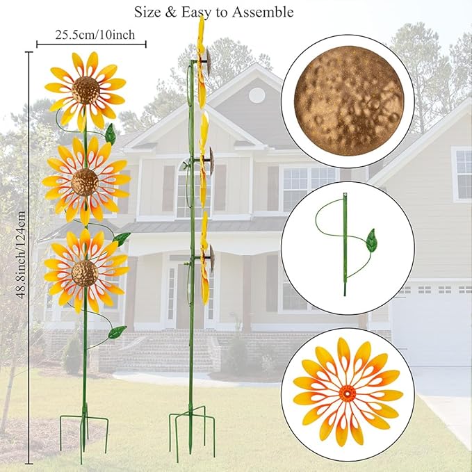 Stargarden Wind Spinners Outdoor, Sunflower Wind Spinner, Kinetic Metal Pinwheels Decorative Windmills for Yard, Lawn, Garden Decor