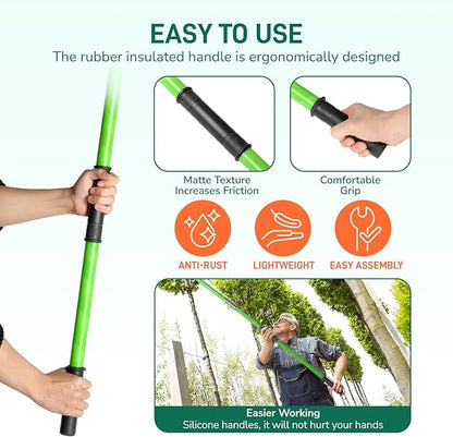 Outvita Manual Pole Saw, 24 Feet Extendable Tree Pruner with Knives and Storage Pocket, Sharp Steel Blade and Scissors High Branches Trimming for Pruning Palms and Shrubs(Green)