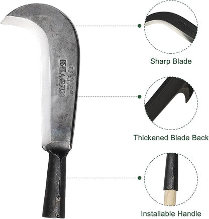 Sickle Garden Tool，22" Steel Machete Heavy Duty for Cutting Trees,Machete for Yard Work with Wooden Handle