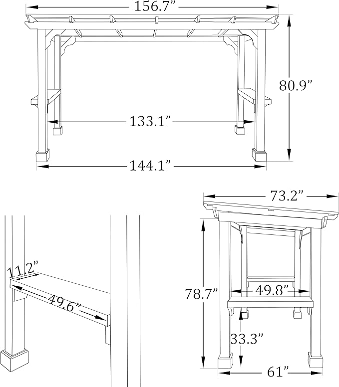 6 x 13 FT Wooden Grill Gazebo with Sloping Metal Roof, BBQ Canopy with Stakes for Outdoor Patio, Garden, Lawn, Light Mocha Brown