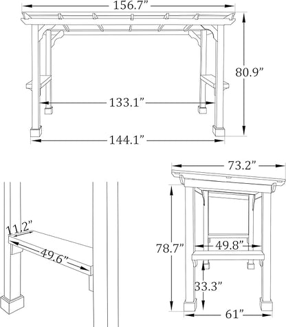6 x 13 FT Wooden Grill Gazebo with Sloping Metal Roof, BBQ Canopy with Stakes for Outdoor Patio, Garden, Lawn, Light Mocha Brown