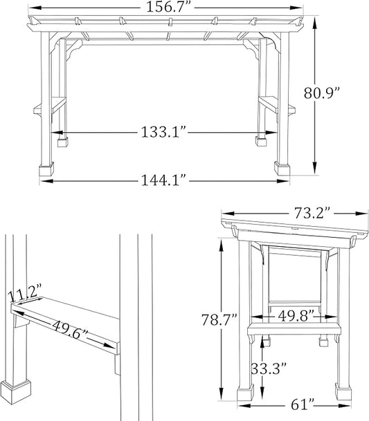 6 x 13 FT Wooden Grill Gazebo with Sloping Metal Roof, BBQ Canopy with Stakes for Outdoor Patio, Garden, Lawn, Light Mocha Brown