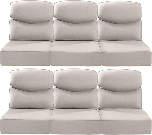 Luxury 22x24/22x25 6-Inch Smile Patio Cushions for Outdoor Furniture Set of 6 - Thick Back & Deep Seat Outside Chair Cushions for Rattan Metal Glider Loveseat Sectional Sofa - Beige