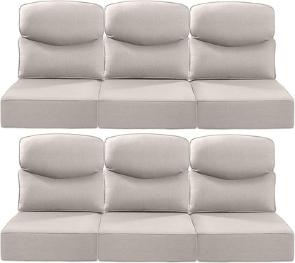 Luxury 24x24x6 Inch Smile Patio Cushions for Outdoor Furniture Set of 6 - Thick Back & Deep Seat Outside Replacement Chair Pillows for Rattan Metal Glider Loveseat Sectional Sofa - Beige