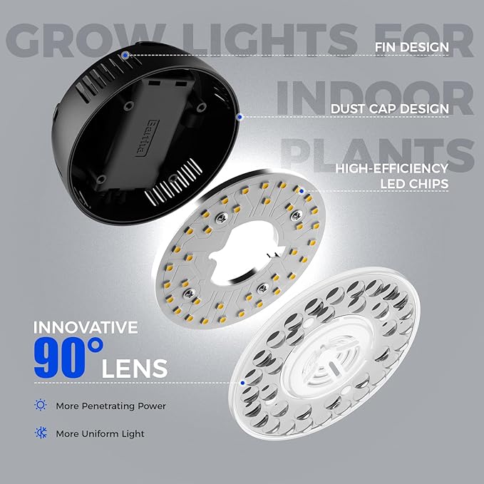 Barrina Orbgrow OG09 Puck LED Grow Light, 5000K 18W(2 x 9W, 270 Watt Equiv), Plant Lights for Indoor Plants Full Spectrum, Magnetic & Linkable, Small Grow lamp, Perfect for Plant Shelf, 2 Packs, Black