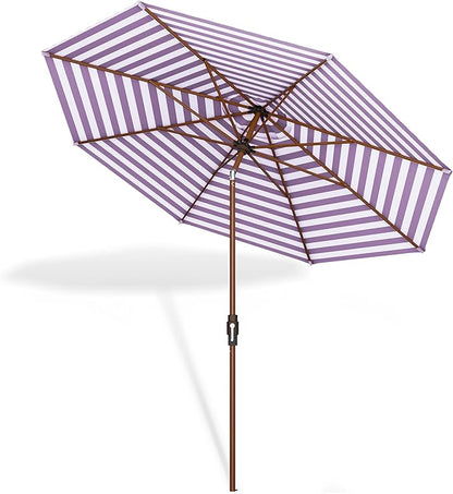 Midtown Umbrellas Wooden 2-8 Feet Outdoor Patio Umbrella, Terylast Purple & White Stripes Fabric, Aluminum Frame For Backyard Umbrella, Deck Umbrella, Garden Umbrella & Pool Umbrella - Wooden Pole