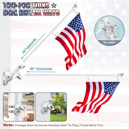 REERON Flag Pole Kit for House, 6 FT Stainless Steel Spinning Flag Pole, 1" Rustproof Porch Flagpole with 360° Tangle Free Metal Flagpole Rings & 2-Position Bracket for Outdoor Sport for 3x5 Flags